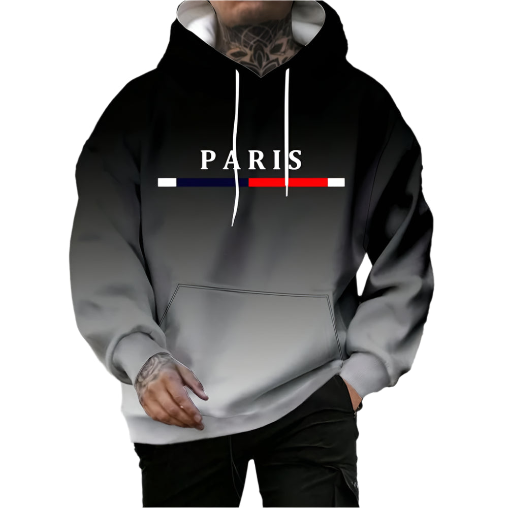 Man's Fashion Gradient Paris Print Hooded Sweatshirt