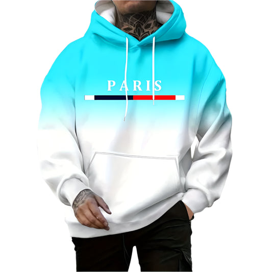 Man's Fashion Gradient Paris Print Hooded Sweatshirt