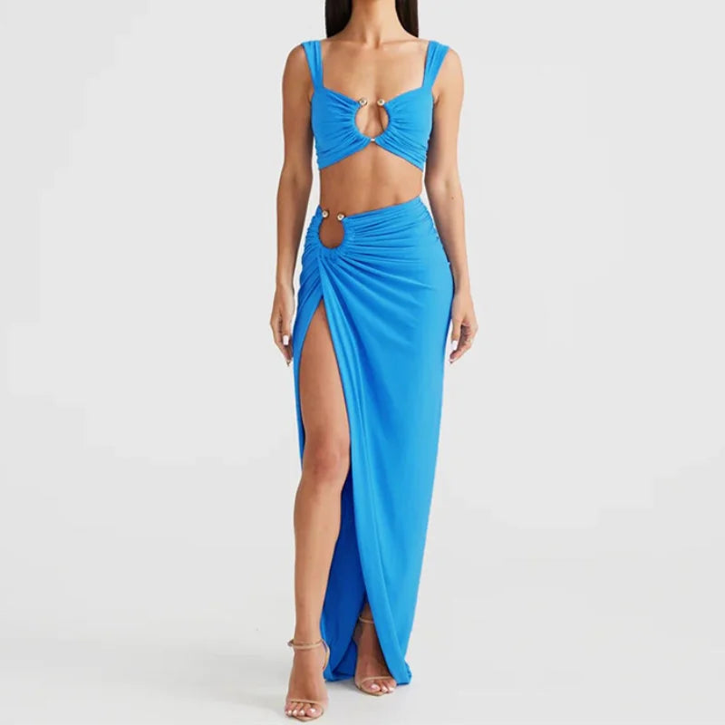 Woman 2 Piece Set Skirt and Top Beach Vacation Outfit