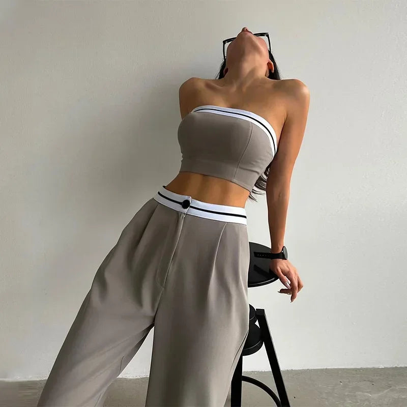 Sports Vest Top Top Spell Color High-waisted Wide-leg Trousers Casual Two-piece Set