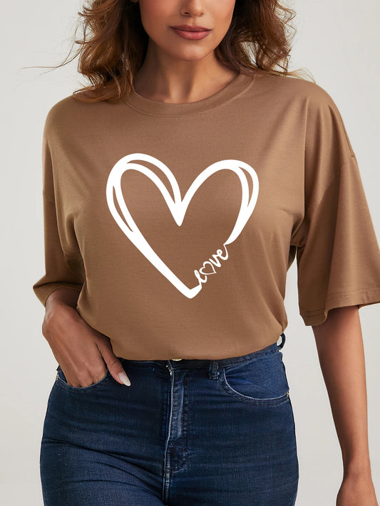 Plus Size Heart Design Printed Women's Casual Top