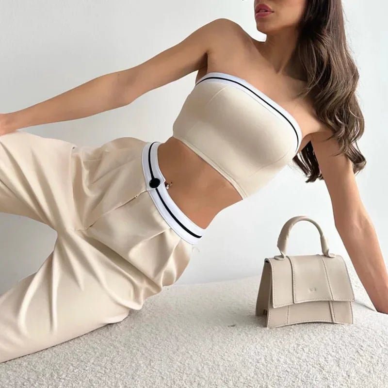 Sports Vest Top Top Spell Color High-waisted Wide-leg Trousers Casual Two-piece Set