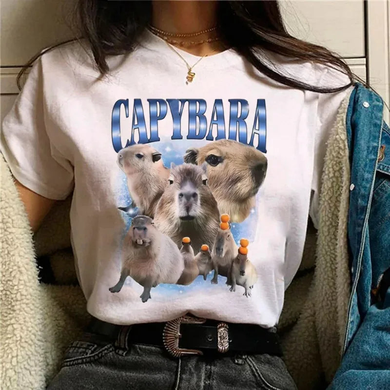 Capy Printed T-shirt Cute Animal T-shirt  Casual