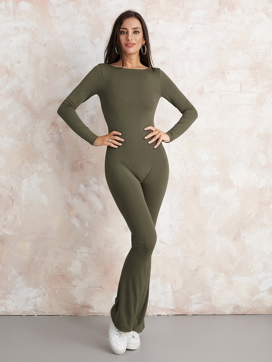 Long Sleeve Flare Jumpsuit Backless