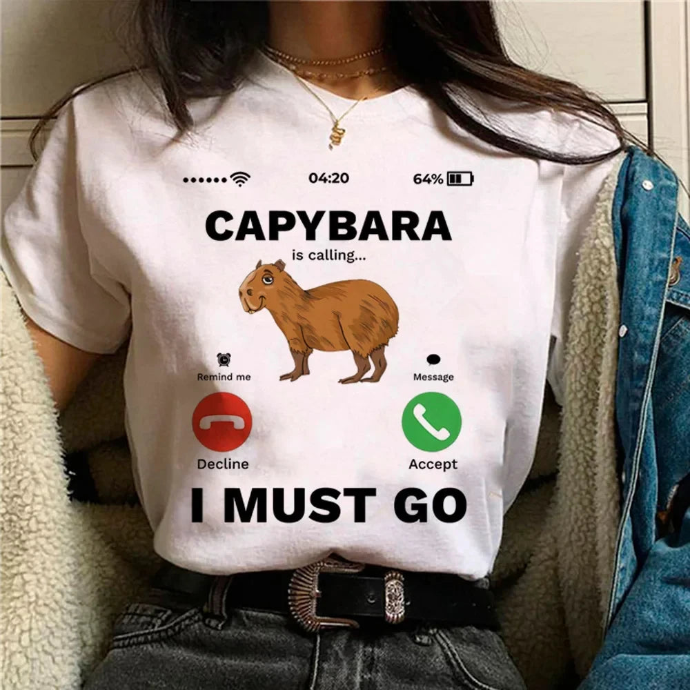 Capy Printed T-shirt Cute Animal T-shirt  Casual