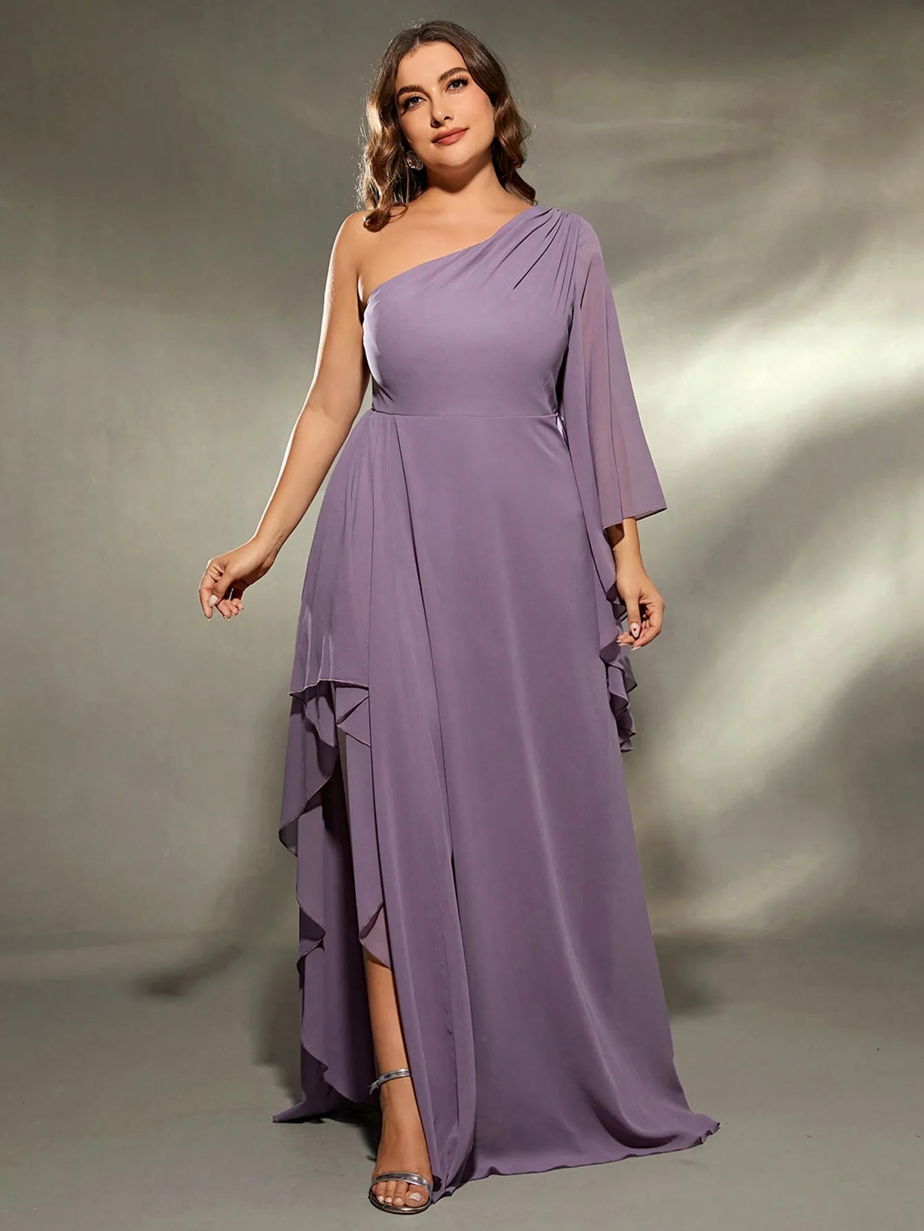 Plus size One shoulder long sleeve Dress