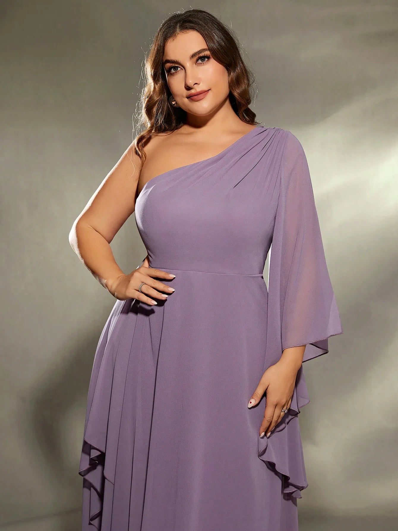 Plus size One shoulder long sleeve Dress