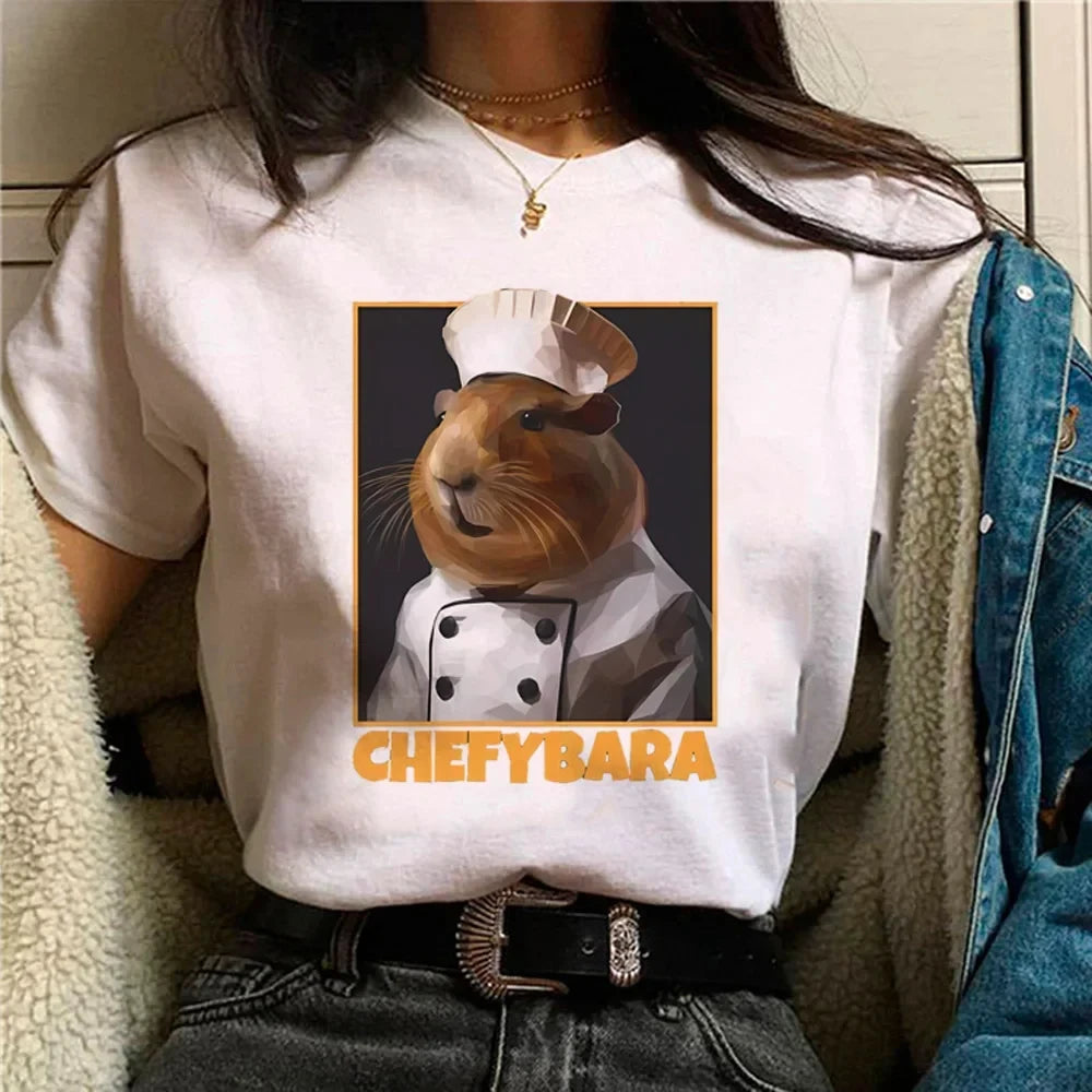 Capy Printed T-shirt Cute Animal T-shirt  Casual