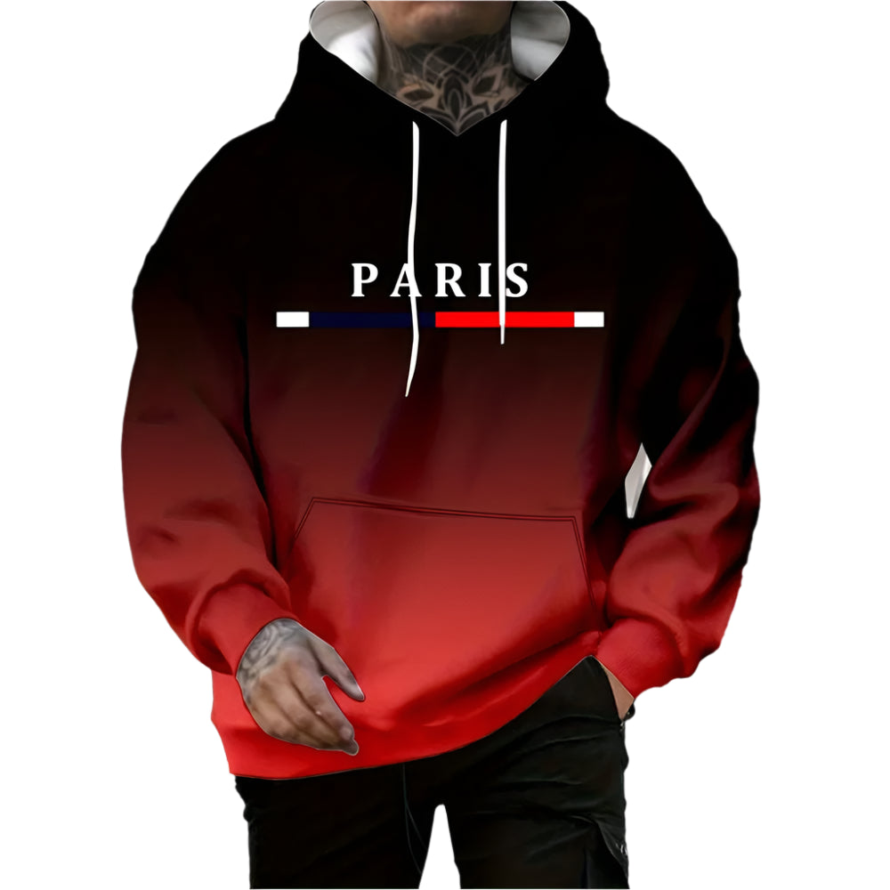 Man's Fashion Gradient Paris Print Hooded Sweatshirt